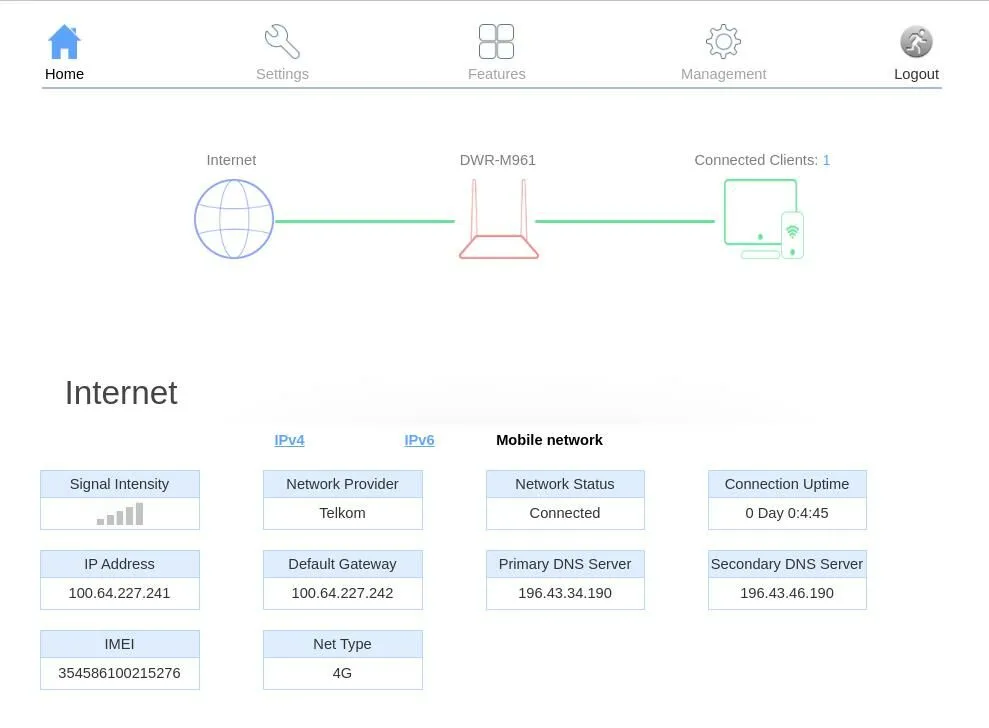 DLink DWR-M961 LTE Telkom Connection