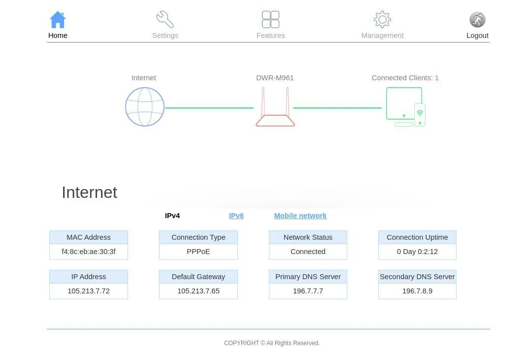 DLink DWR-M961 Fibre (SuperSonic on Openserve)