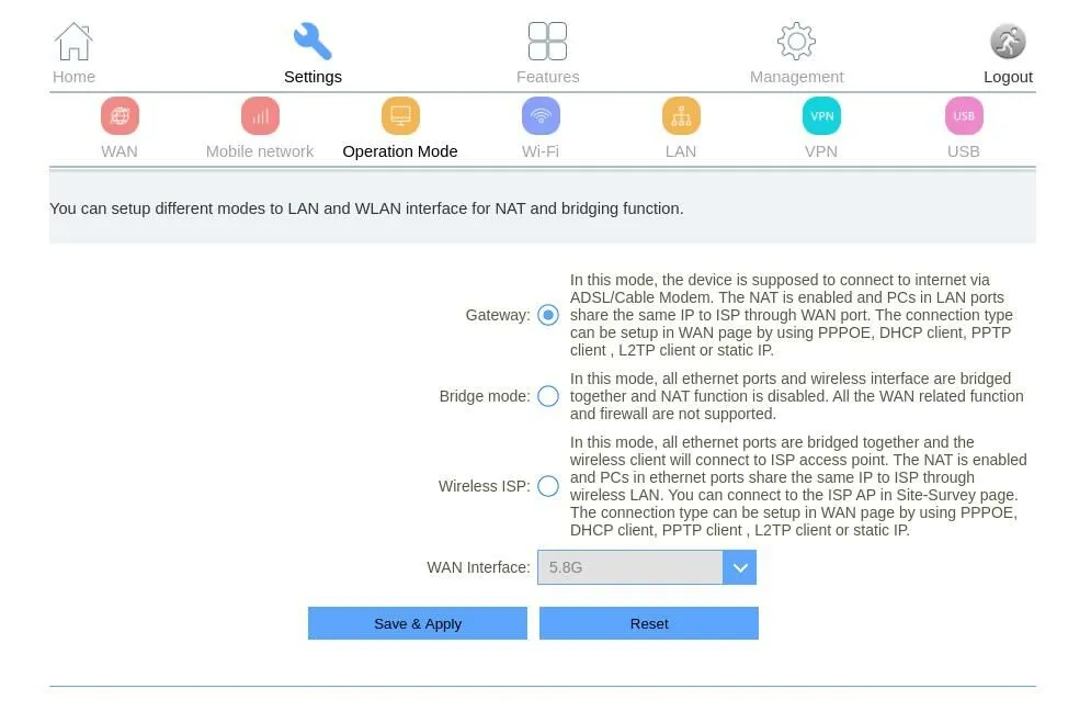 DLink DWR-M961 Modes