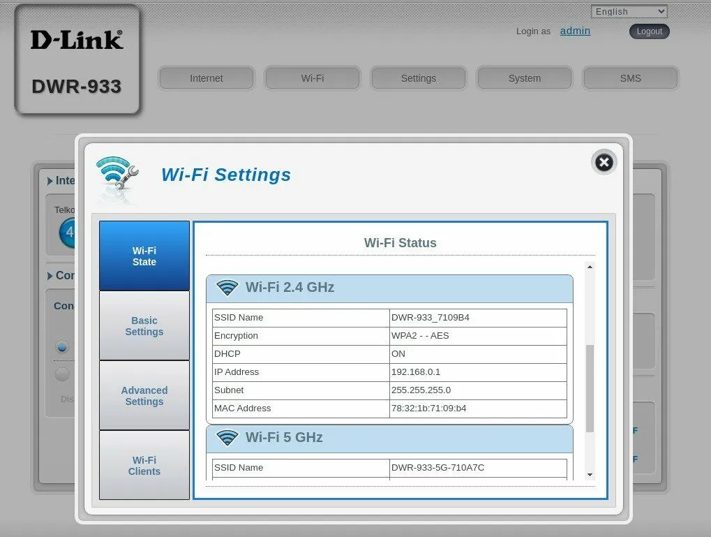 D-Link DWR933 - Admin Screen 2